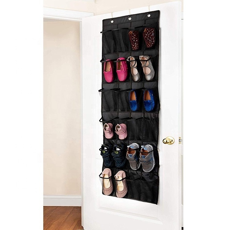 Simple Houseware 24 Pockets 2 Pack 24 Hanging Shoe Organizer Black Gay White Color