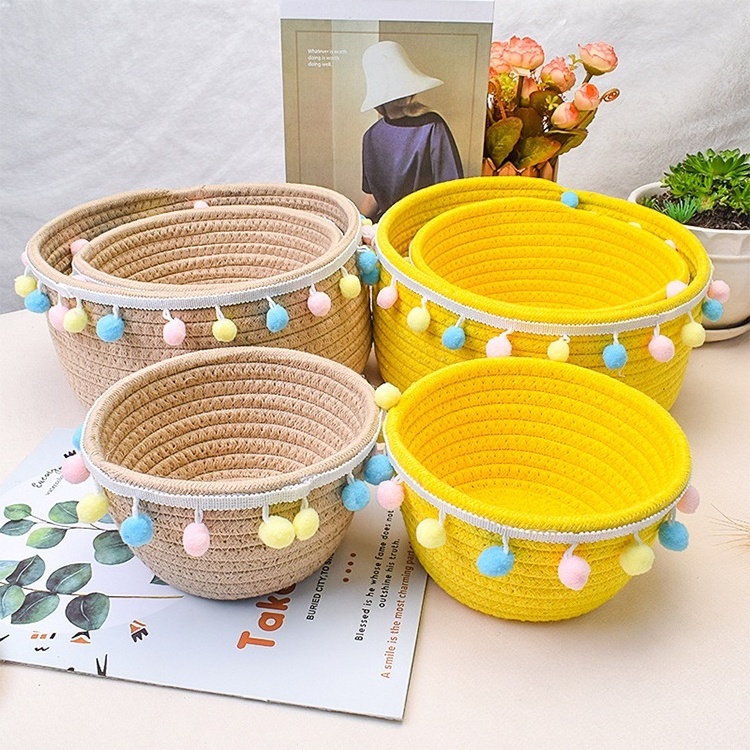 Wholesale Free Shipping Oval Rope Coil Baskets Small Woven Basket for Kids Baby Dog Toy Gifts