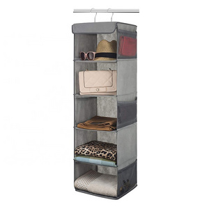 Gray Simple Houseware 5 Shelves Hanging Closet Wardrobe Organizer For Shoes Clothes Hats