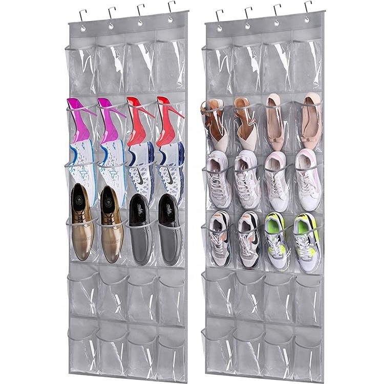 Over The Door Hanging Shoe Organizer 24 Large Clear pvc Pockets Shoe Storage Hanging Shoe Holder 2 Pack