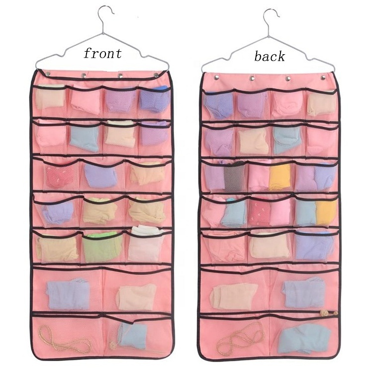 Wholesale Pink 42 Pockets Dual-Sided Hanging Closet Bra And Underwear Storage Organizer