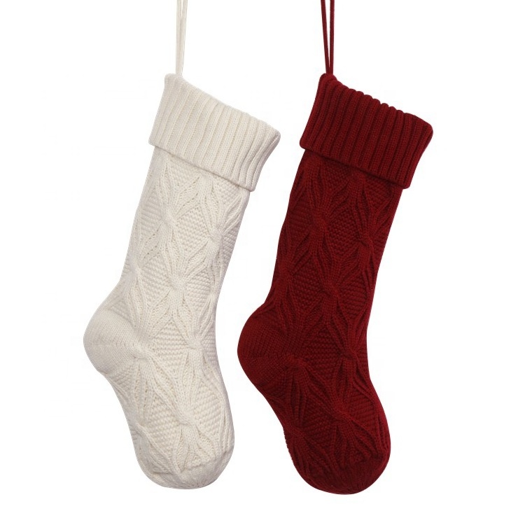 wholesale christmas hanging decorations knit needlepoint christmas stockings grey