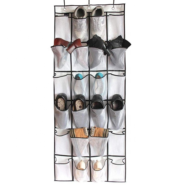 24 Large Fabric Mesh Pocket Closet Accessory Storage Hanging Over The Door Shoe Organizer