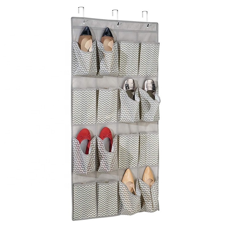 Low MOQ 600D Polyester Door Hanging Organizer Closet Shoes Organizer With Metal Hook