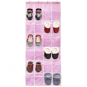 24 Pockets Simple Houseware Crystal Clear Over The Door Hanging Shoe Organizer