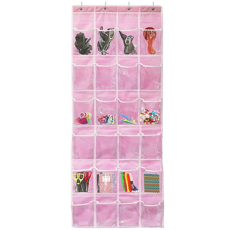 24 Pockets Simple Houseware Crystal Clear Over The Door Hanging Shoe Organizer