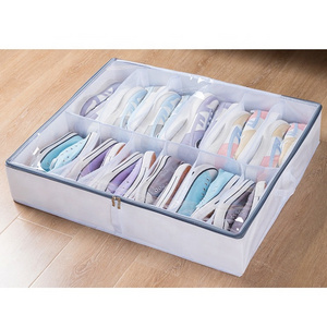 12 Grids Transparent Underbed Storage Bag Under The Bed Shoes Organizer With Removable Divider Board