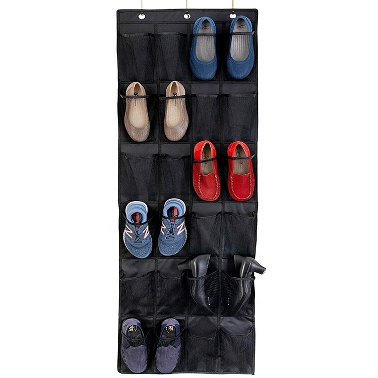 Simple Houseware 24 Pockets 2 Pack 24 Hanging Shoe Organizer Black Gay White Color