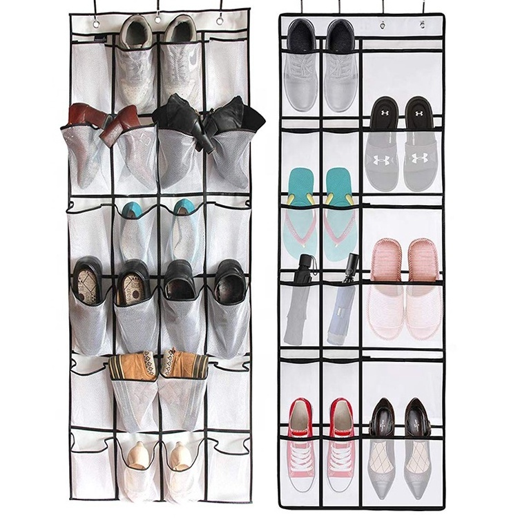 24 Large Fabric Mesh Pocket Closet Accessory Storage Hanging Over The Door Shoe Organizer