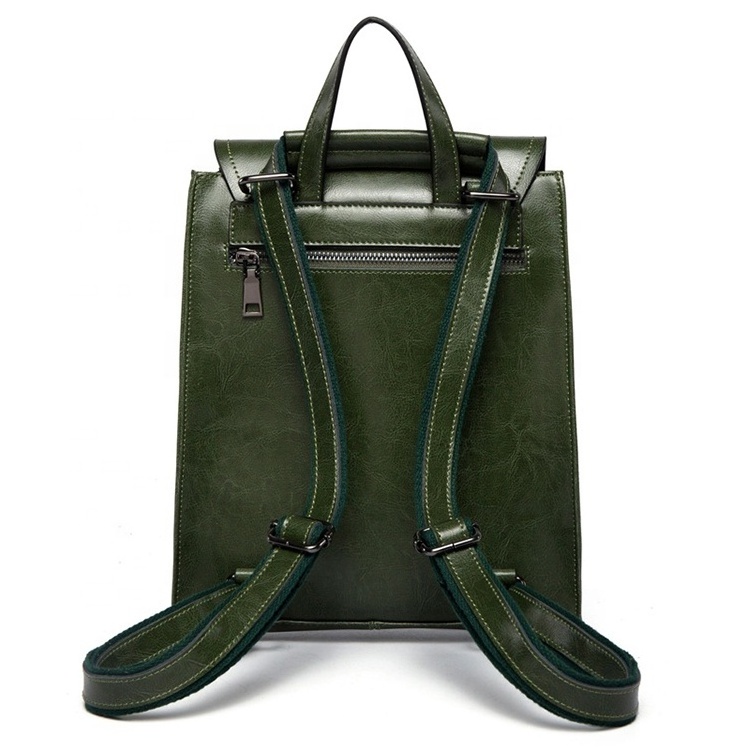 custom private label promotional fashion waterproof women leather 3 in 1 backpack green color