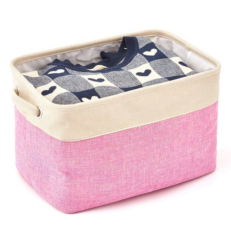 Big Rectangular Fabric Collapsible Organizer Bin Box with Carry Handles for Linens Towels Toys Clothes