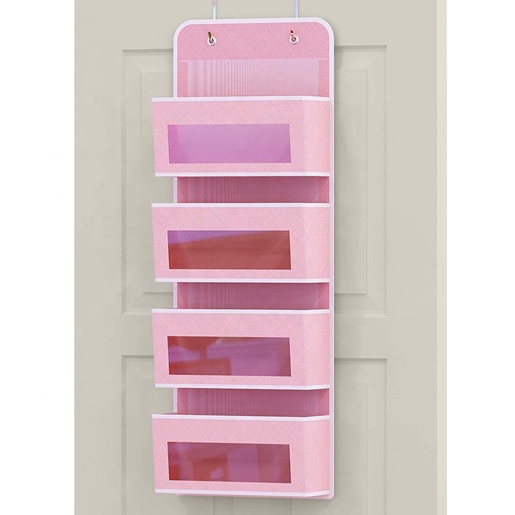 Pink Simple houseware Over Door Wall Mount 4 Clear Window Pocket Organizer