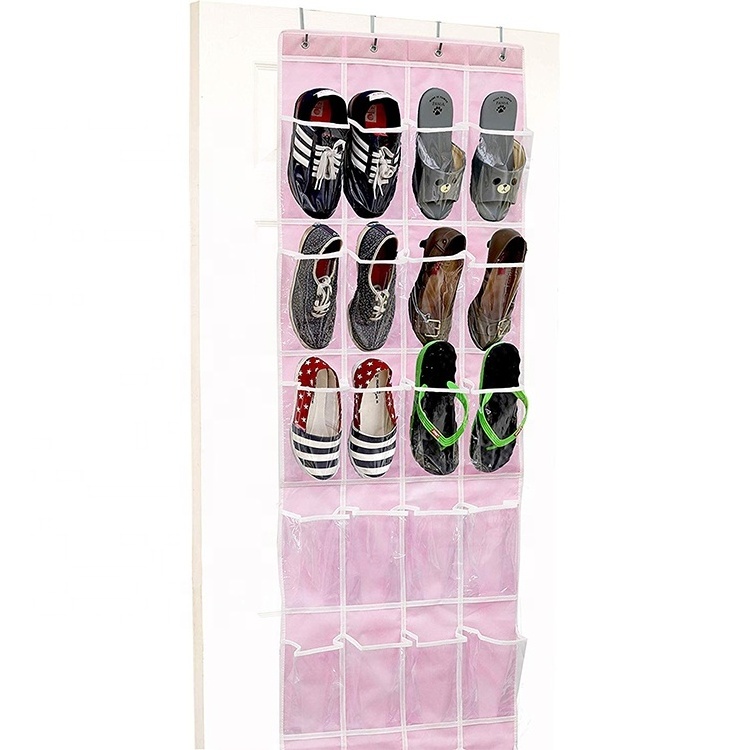 24 Pockets Simple Houseware Crystal Clear Over The Door Hanging Shoe Organizer