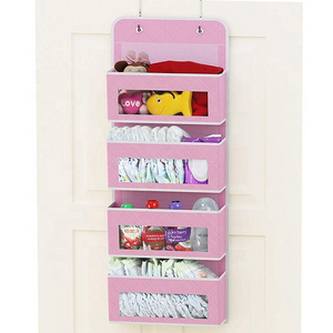 Pink Simple houseware Over Door Wall Mount 4 Clear Window Pocket Organizer