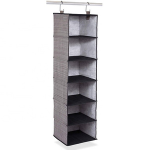 Non-woven Fabric Closet Organizer Shoes Cloth Storage Bag with Hook 6 Grids Folding Hanging Bag