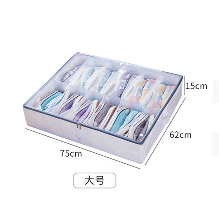 12 Grids Transparent Underbed Storage Bag Under The Bed Shoes Organizer With Removable Divider Board