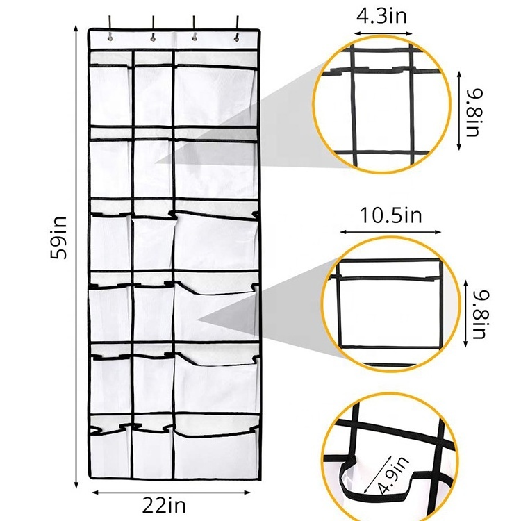 24 Large Fabric Mesh Pocket Closet Accessory Storage Hanging Over The Door Shoe Organizer