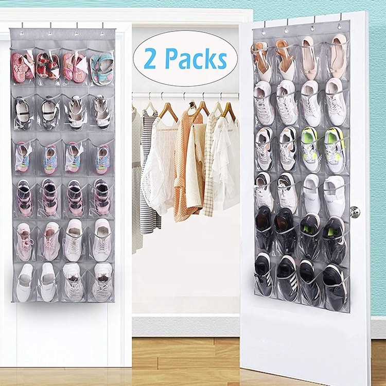 Over The Door Hanging Shoe Organizer 24 Large Clear pvc Pockets Shoe Storage Hanging Shoe Holder 2 Pack