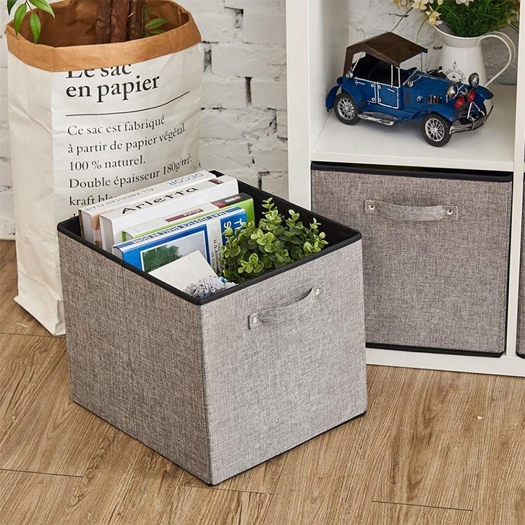 Waterproof Bamboo Cotton Fabric Collapsible Cube Shelf Basket Container Box