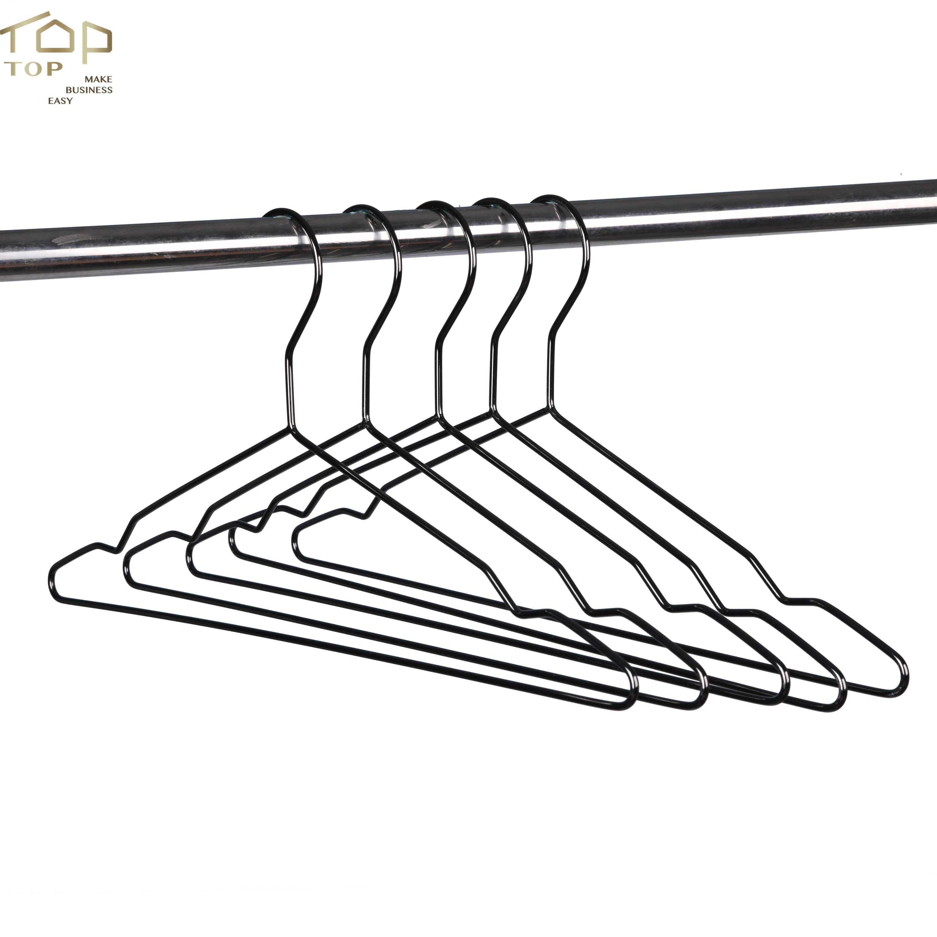 Heavy duty black glossy copper wire coat hanger for suit jacket non-slip coat hanger