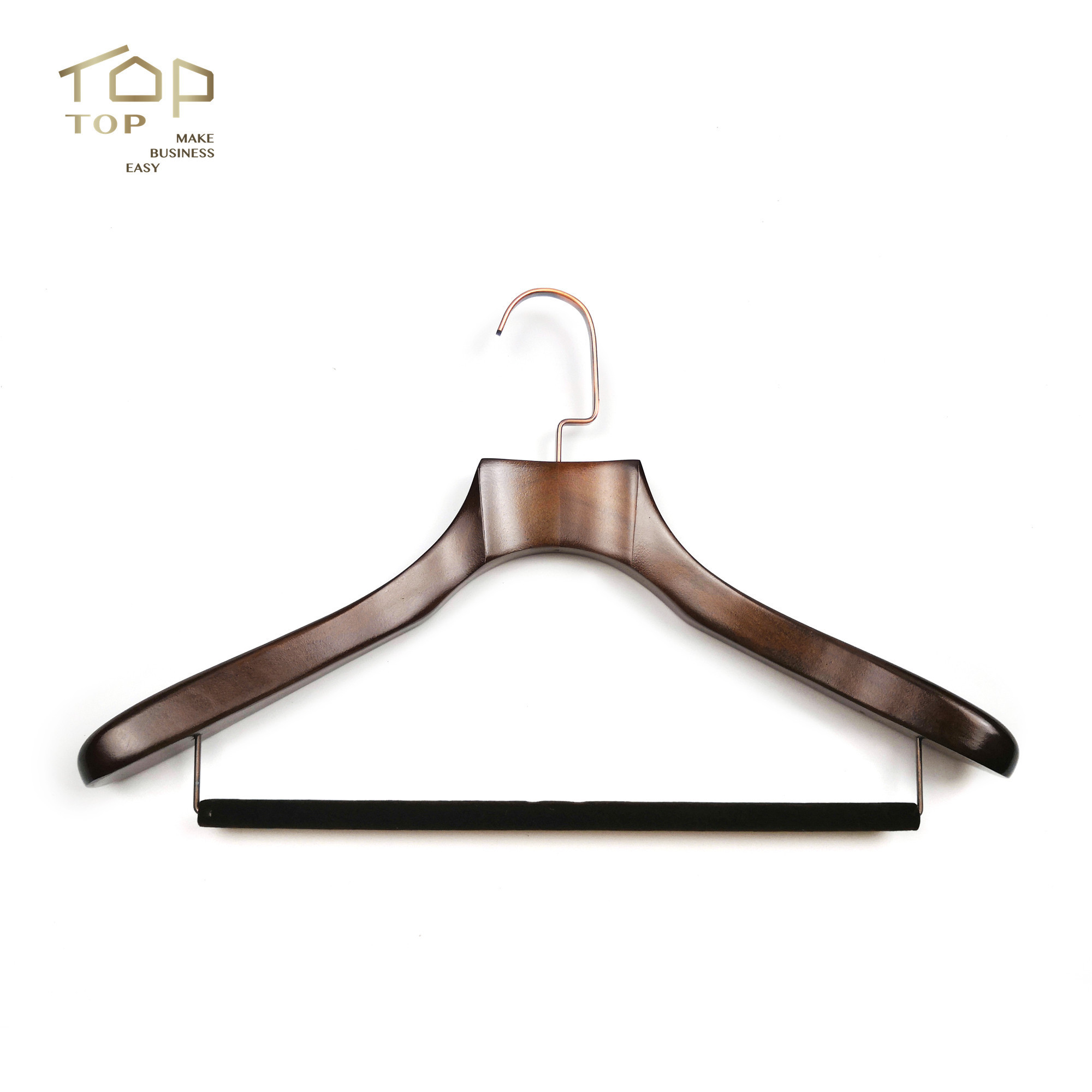 Luxury jacket coat hanger custom logo matt wooden coat hanger for garment shop