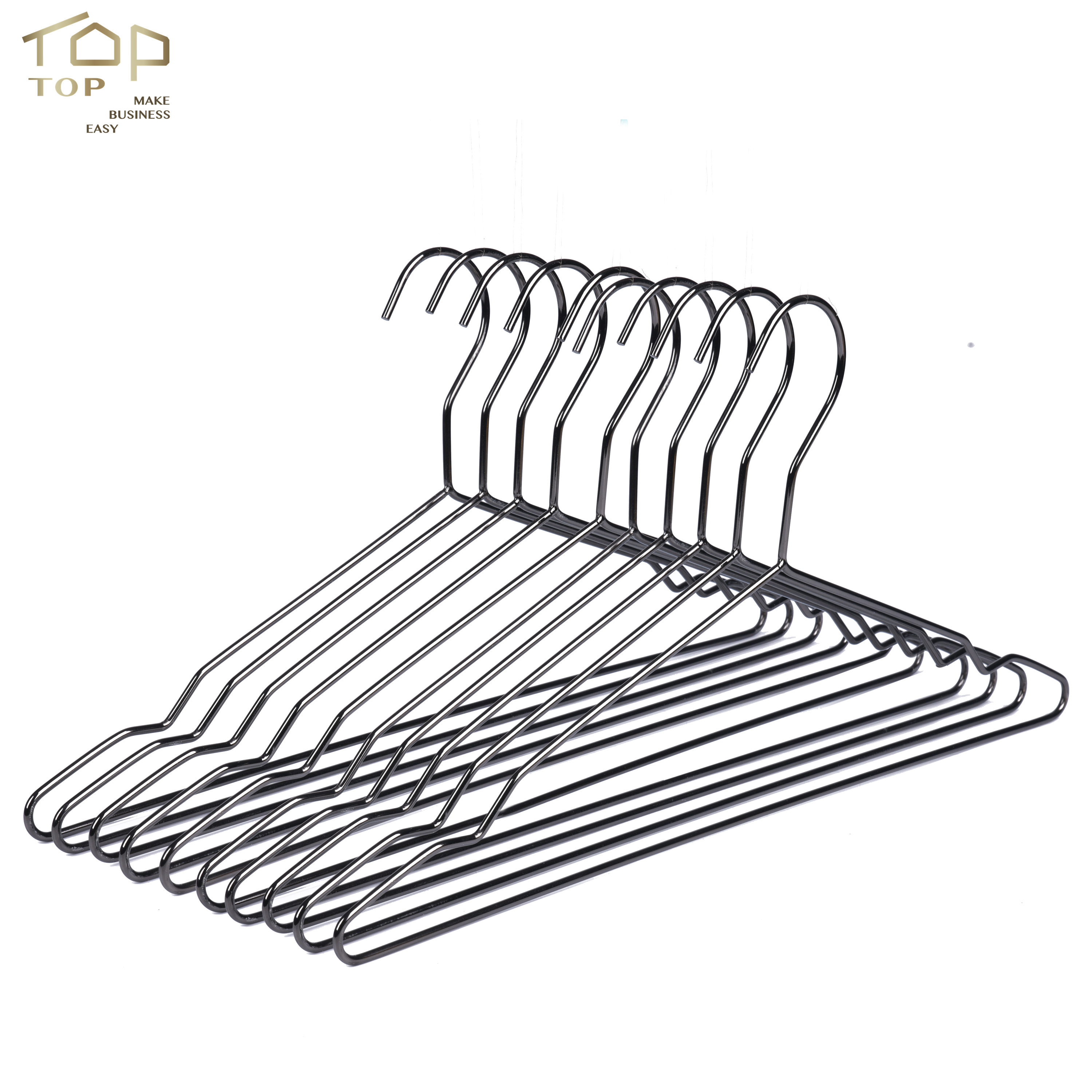 Heavy duty black glossy copper wire coat hanger for suit jacket non-slip coat hanger