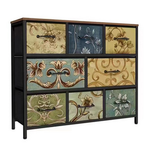 Office Home Organization Steel Frame Printed Fabric Drawers Dresser Furniture Storage Chest Tower