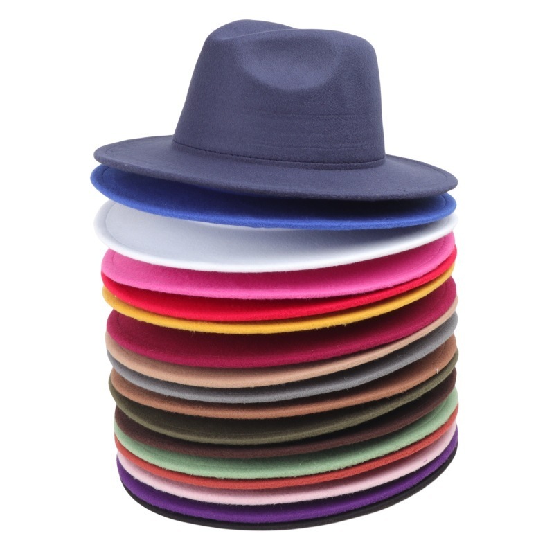 New fashion sombrero de ala plana flex fit casual bulk multicolor blue pure solid color matel leather felt straw pink cowboy hat