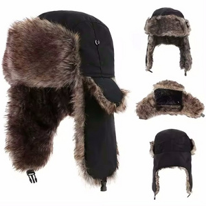 Outdoor Manufacturer  Classic Adjustable Russian Warm Hat Skiing Winter Fur Trapper Hat Faux Fur Hat with Ear Flap