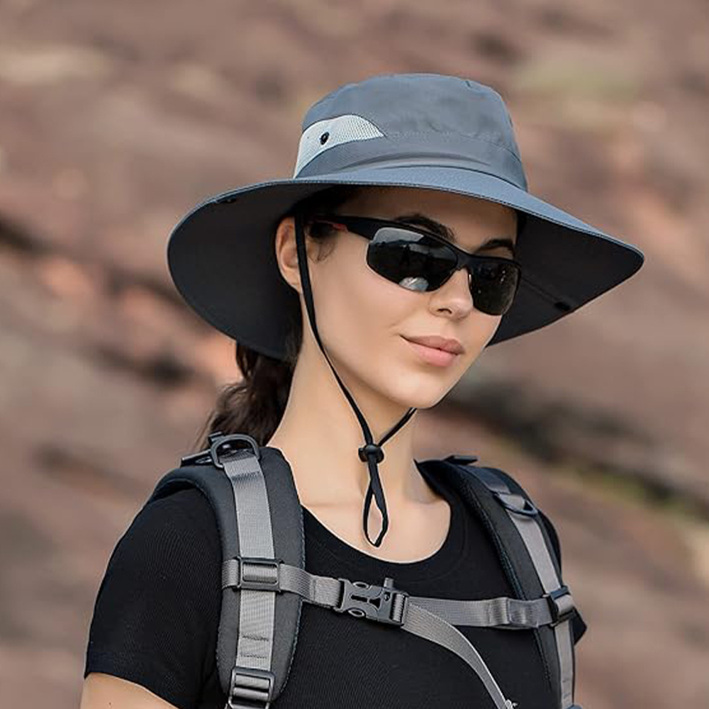 Hotsale unisex wide brim outdoor hiking uv upf protection foldable summer fishing ponytail quick-dry bucket hat with custom logo