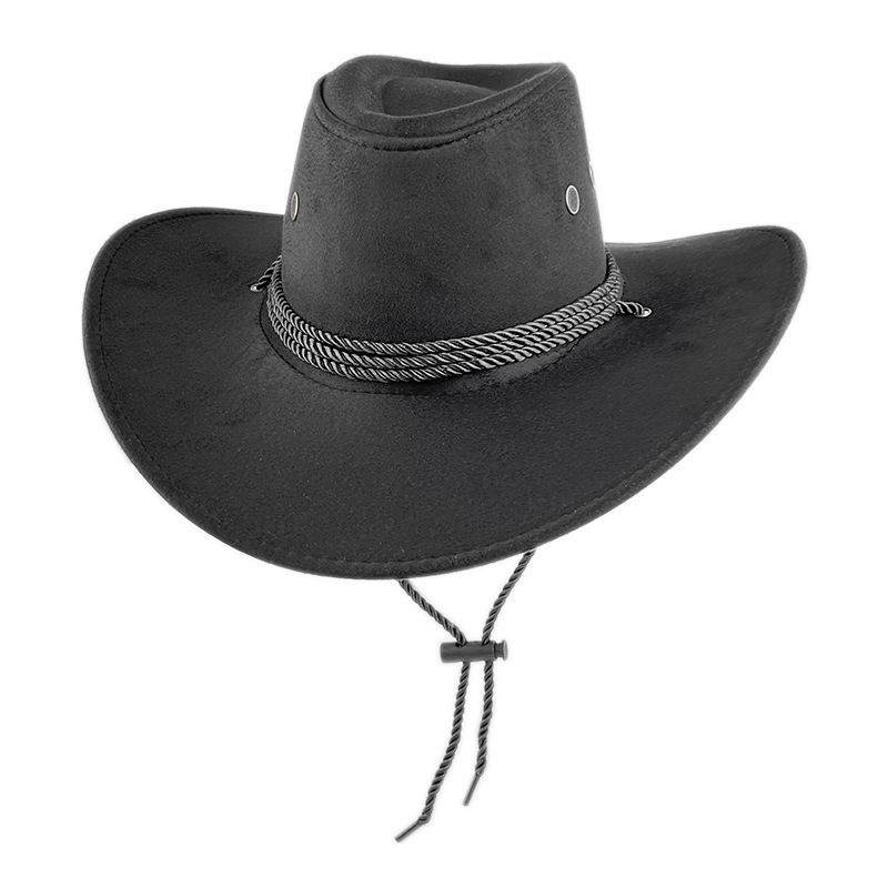 Factory price sombrero de ala plana casual multicolor mexican suede pure solid color rope adjustable cowboy hat for men adult