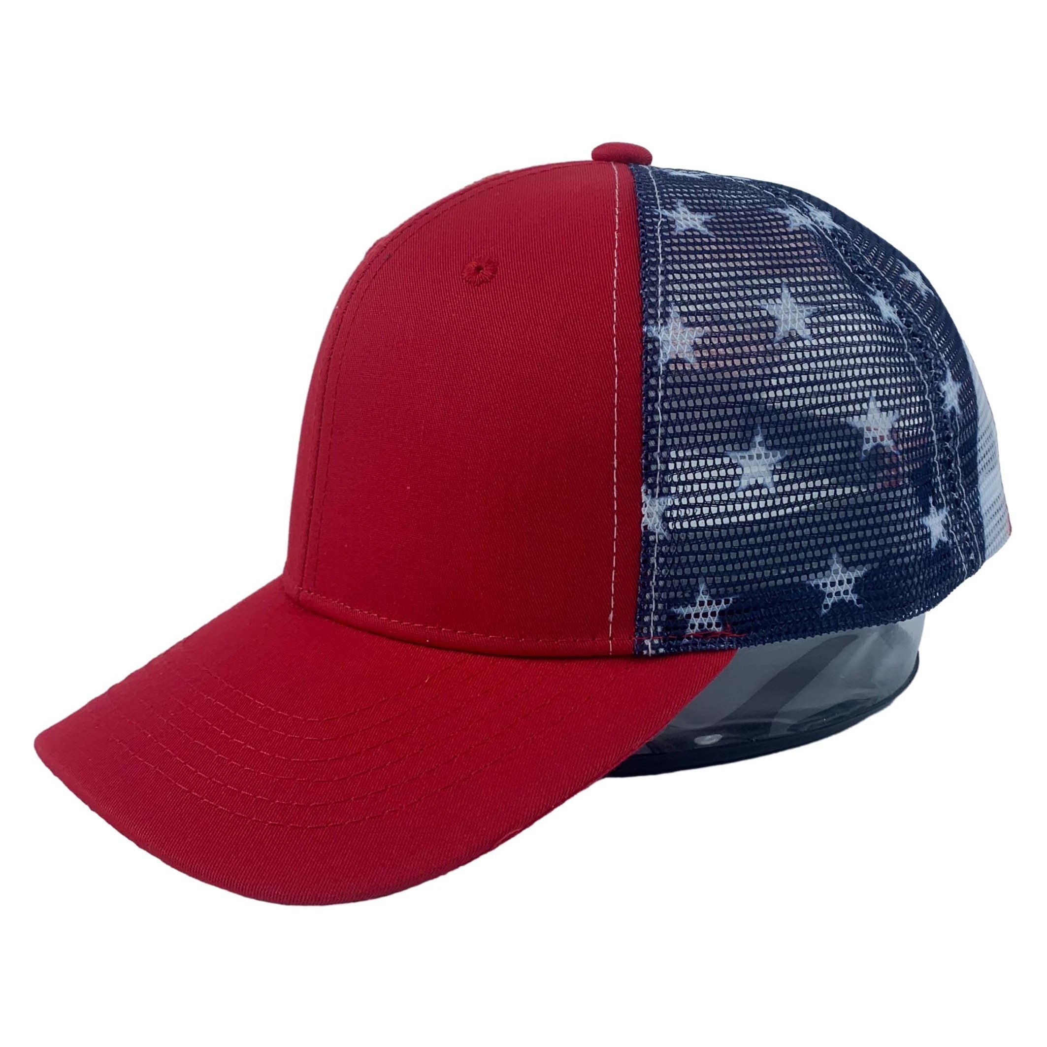 2024 Popular 6 panel curved brim flag usa embroidered fitted half mesh class style fitted custom sun big head rope baseball hat