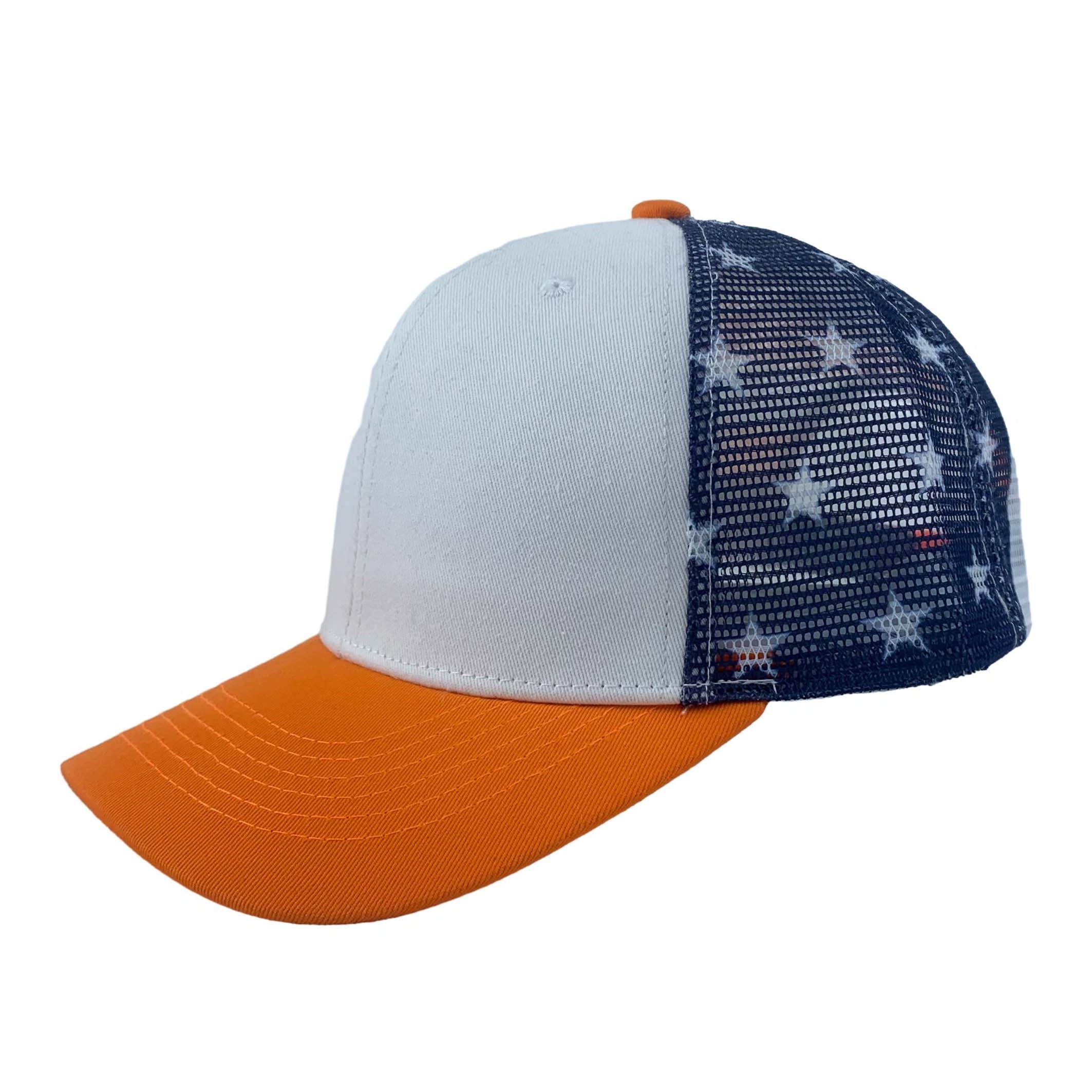 2024 Popular 6 panel curved brim flag usa embroidered fitted half mesh class style fitted custom sun big head rope baseball hat