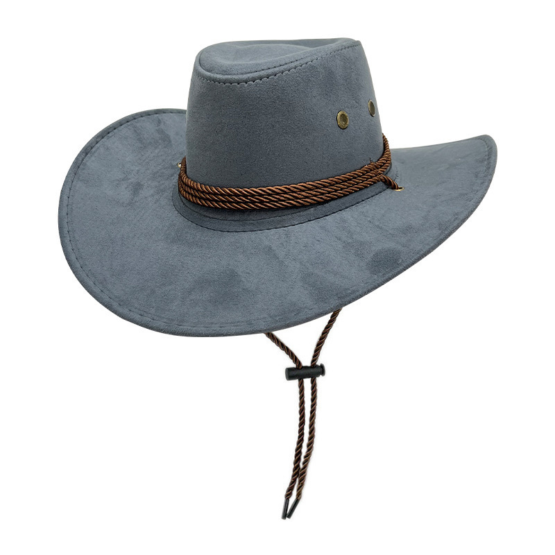 Factory price sombrero de ala plana casual multicolor mexican suede pure solid color rope adjustable cowboy hat for men adult