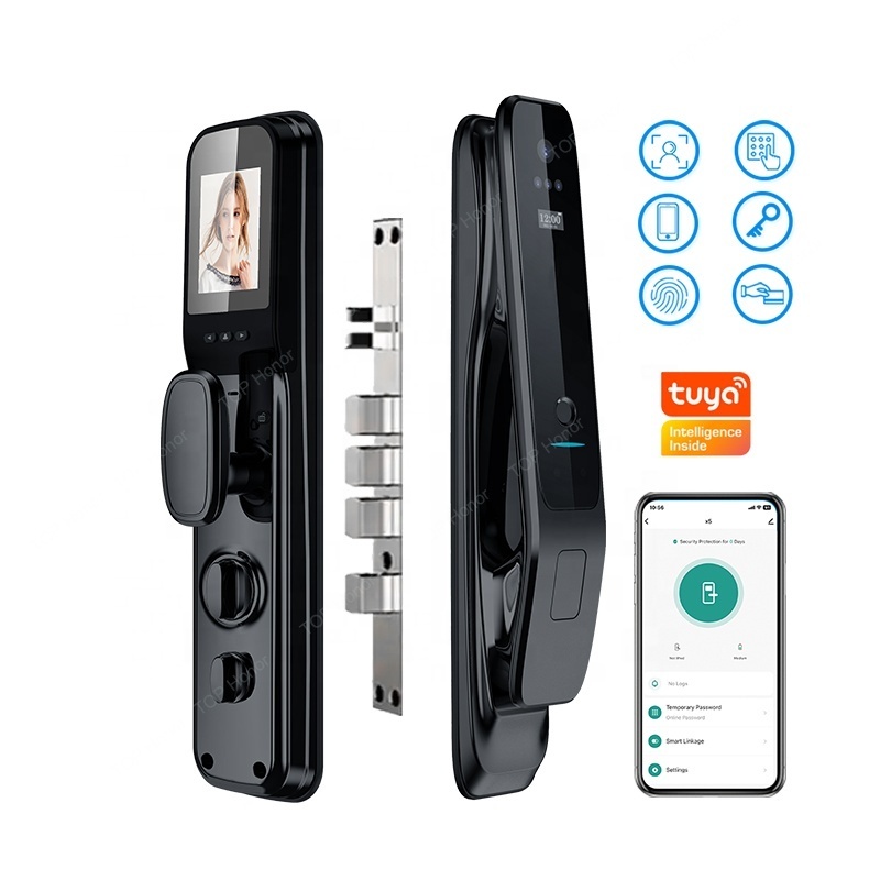 biometric FACE ID door lock smart tuya wifi keyless entry finger digital with camera intelligent locks home  print and keys