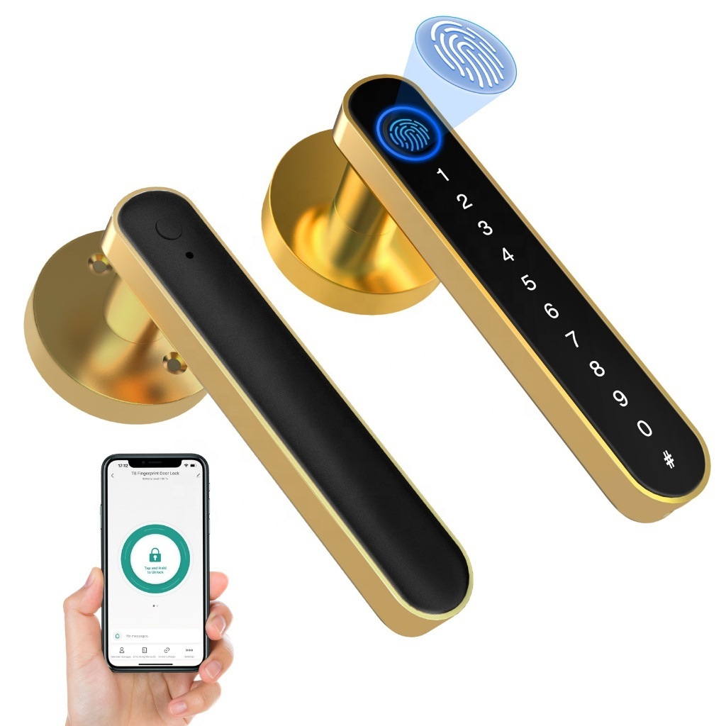 Tuya Wifi Handle Door In Electronic Inteligentes Digital Cerraduras Ttlock Security Smart Level Lock Gold