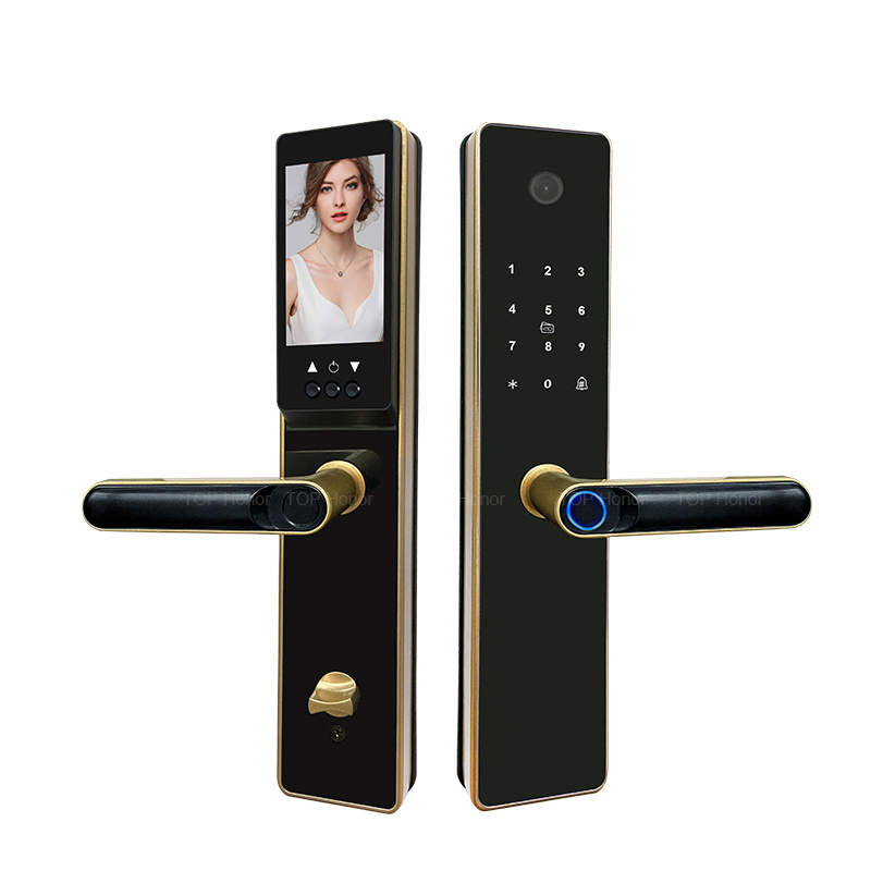 fingerprint tuya locks for wooden doors digital front electronic keyless entry wifi smart door lock with camera for front door