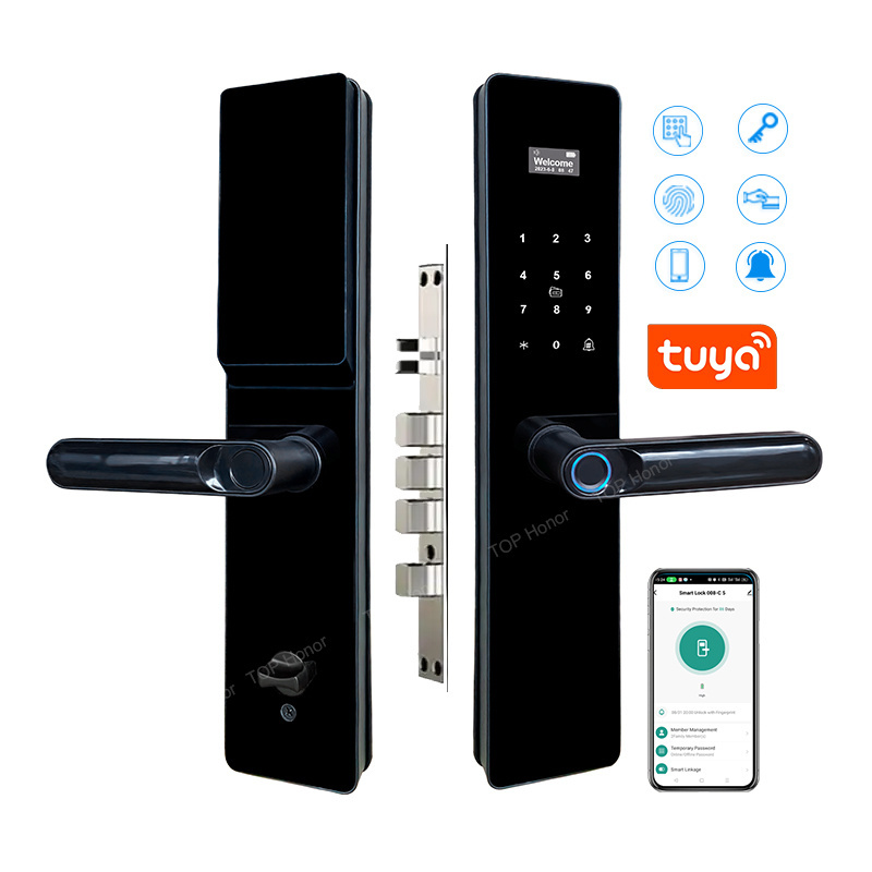 cheap Black fingerprint tuya locks for wooden doors digital front electronic keyless entry wifi heavy duty smart door lock