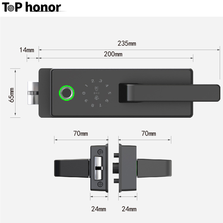 smart for tempered access control office frameless black tinted   security main glass door lock for 10-12mm glass