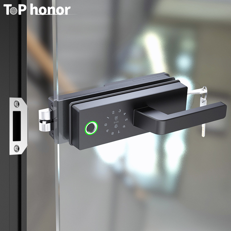 smart for tempered access control office frameless black tinted   security main glass door lock for 10-12mm glass