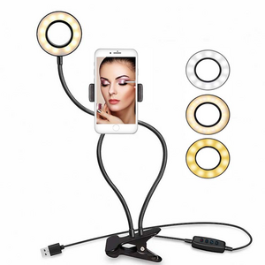 selfie light ring for live broadcast /flexible selfie stand Led ring light with clip cell phone holder