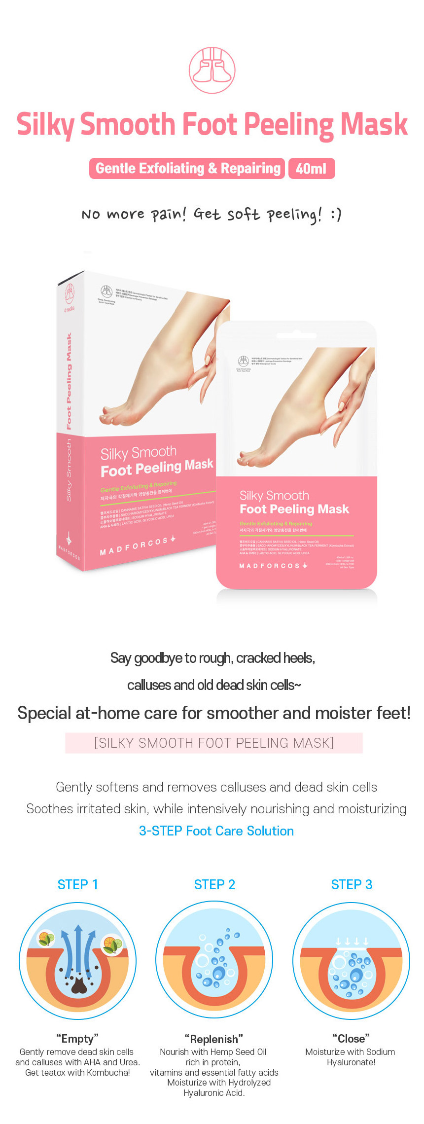 MADFORCOS Silky Smooth Foot Peeling Mask 1EA- Made in Korea kombucha extract foot fee care skin care tools