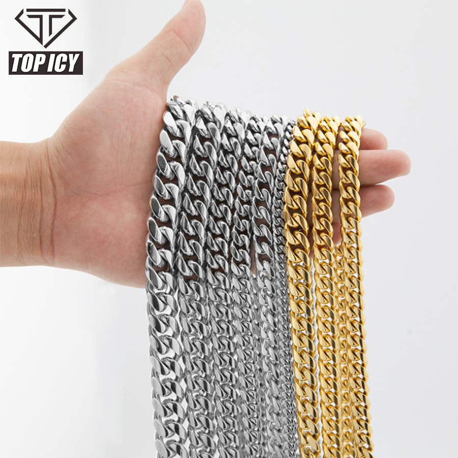 6mm 8mm 12mm 18mm 18inch 20inch 24inches stainless steel miami cuban link chain 18k gold silver color cuban link chain necklace