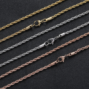 stainless steel 3mm rope chain PVD Vacuum plating 18K gold no fade rope chain hip hop jewelry