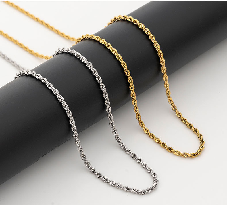 stainless steel 3mm rope chain PVD Vacuum plating 18K gold no fade rope chain hip hop jewelry