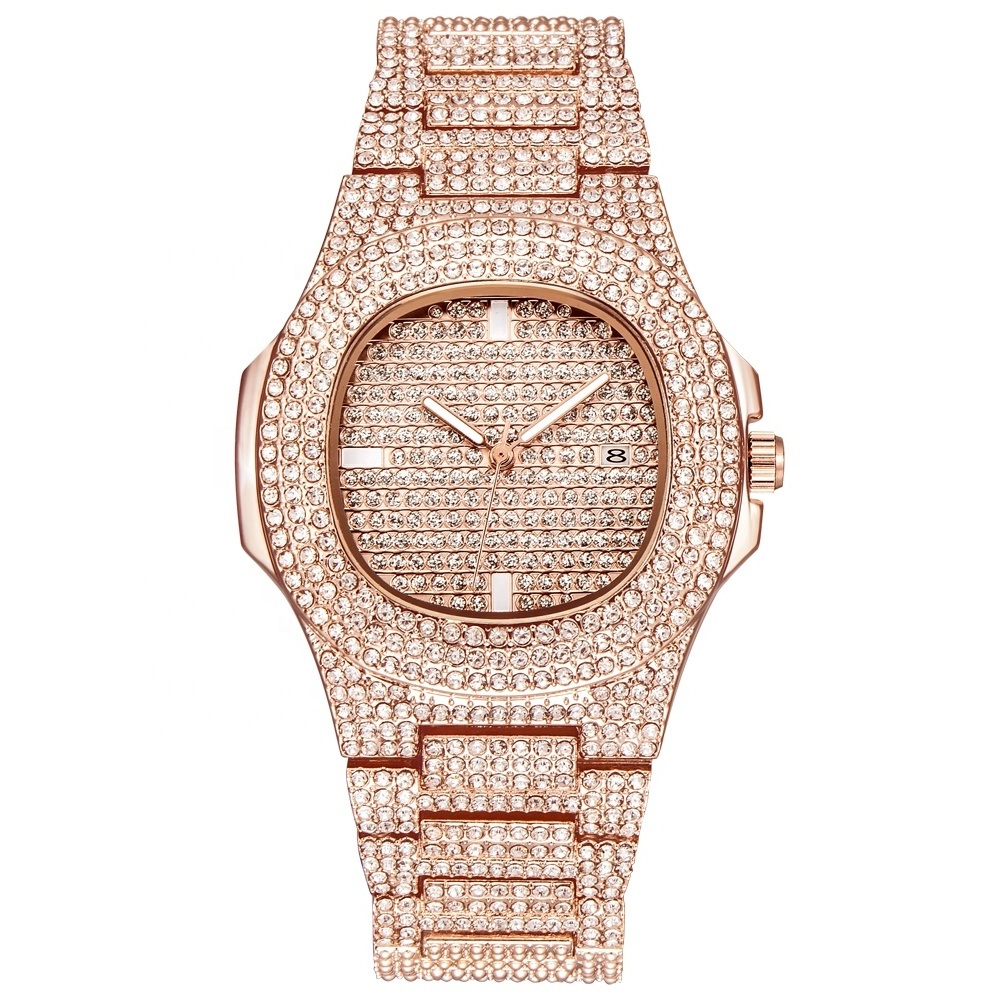 Hip Hop Mens Quartz Stainless Steel Band Business Wristwatch Woman and man's Iced out Bling Diamond Watch