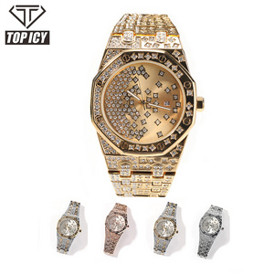 2022 hot selling hexagon alloy stainless steel rhinestone  iced out hip hop watch full iced out star design man watch