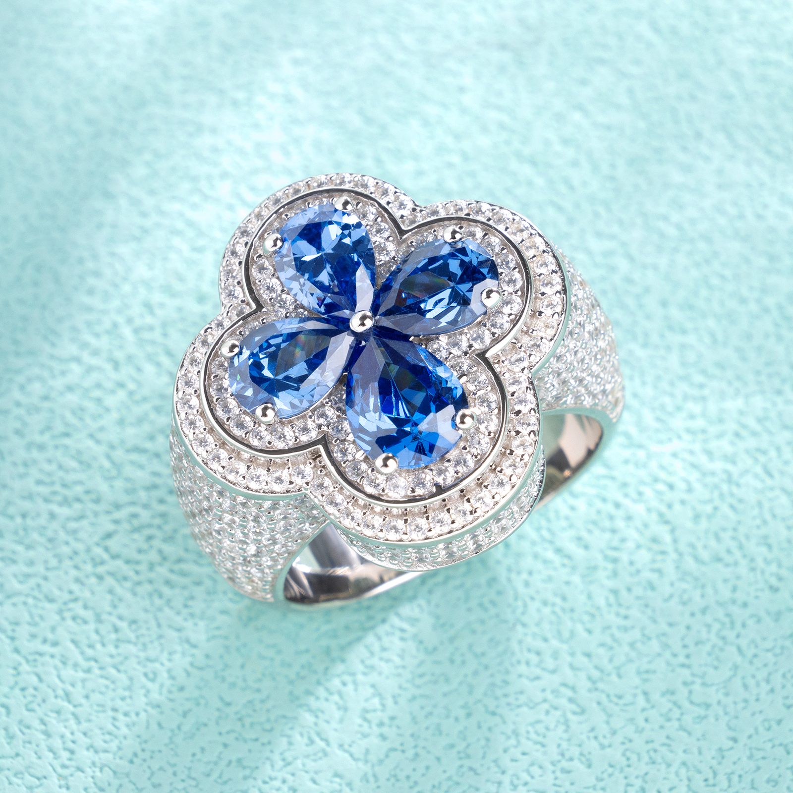 925 Silver Jewelry Enamel Moissanite Four Leaf Clover Ring Pass Diamond Tester Shiny Lucky Clover Ring