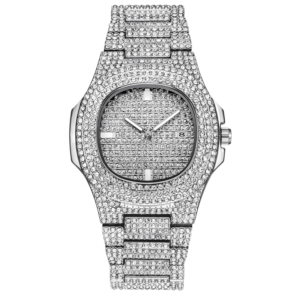 Hip Hop Mens Quartz Stainless Steel Band Business Wristwatch Woman and man's Iced out Bling Diamond Watch