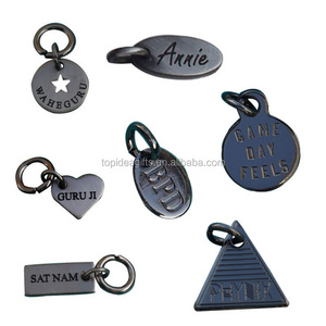 Gunmetal Heart Oval Rectangle Triangle Shape engraved logo metal jewelry tags custom jewelry zipper charms Mini bag charms